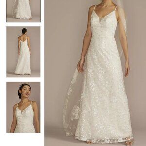 David's Bridal | Dresses | Davids Bridal Sequin Floral Aline Spaghetti  Strap Wedding Dress Size | Poshmark